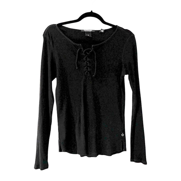 Scotch & Soda Charcoal Lace-Up Long Sleeve Tee - Picture 1 of 3